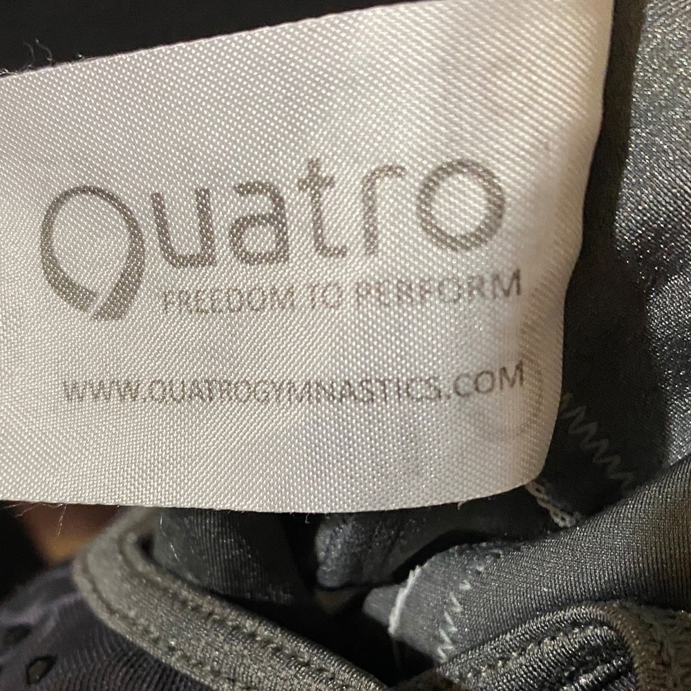 QUATRO. Girls' Metallic Gray and Black Gymnastics Leotard - Picture 3 of 8